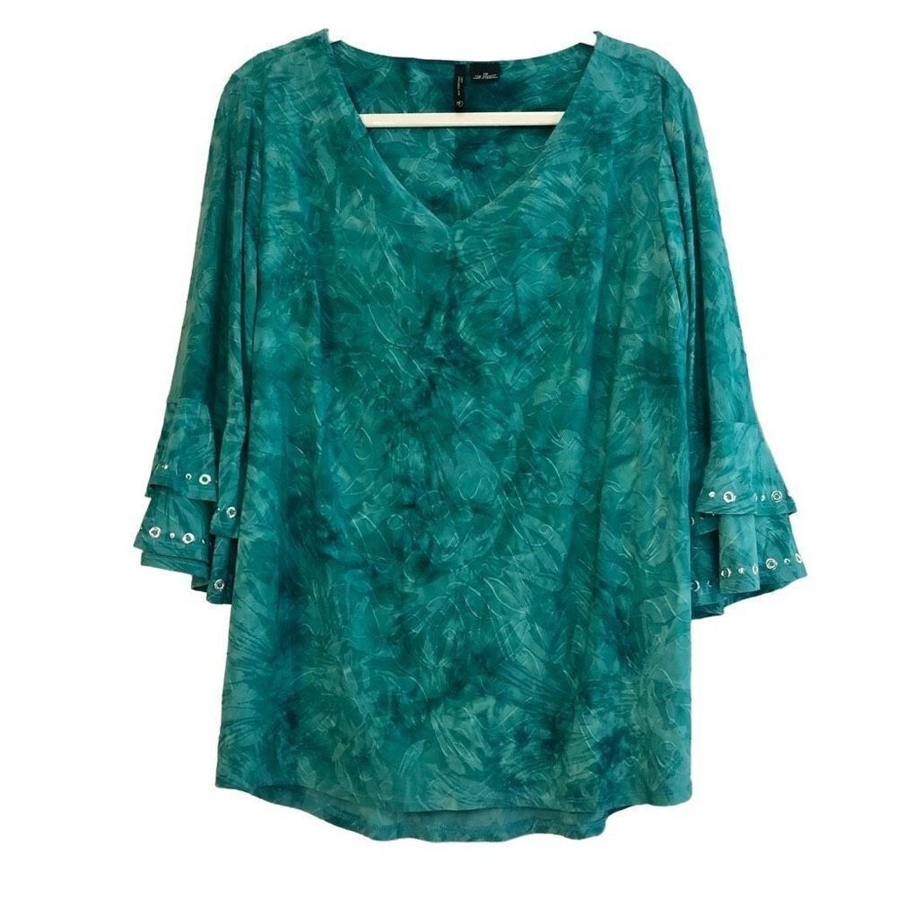 New Directions Curvy 3/4 Double Bell Sleeves Jacquard Top Size 1X